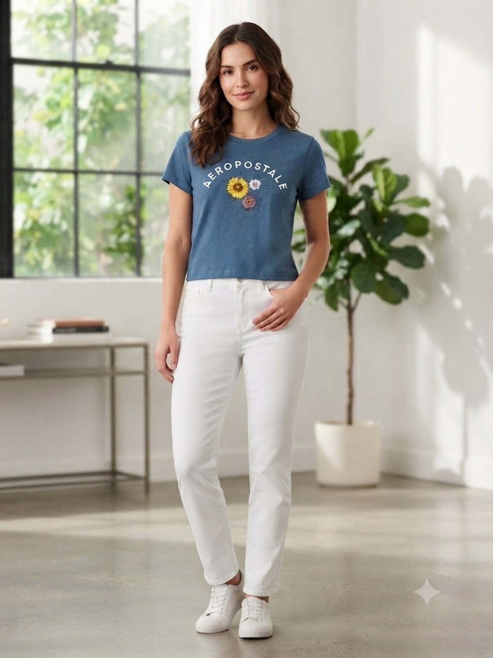 Aeropostale Blue Tee with Floral Embroidered Logo